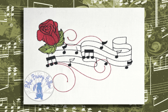 Rose and Music Embroidery Design
